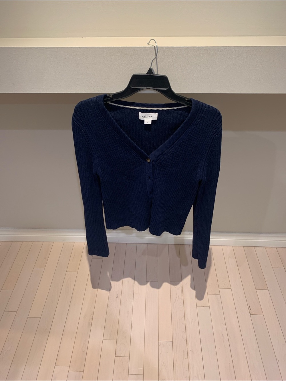 Velvet by Graham & Spencer Navy Ribbed V-Neck Button Cardigan